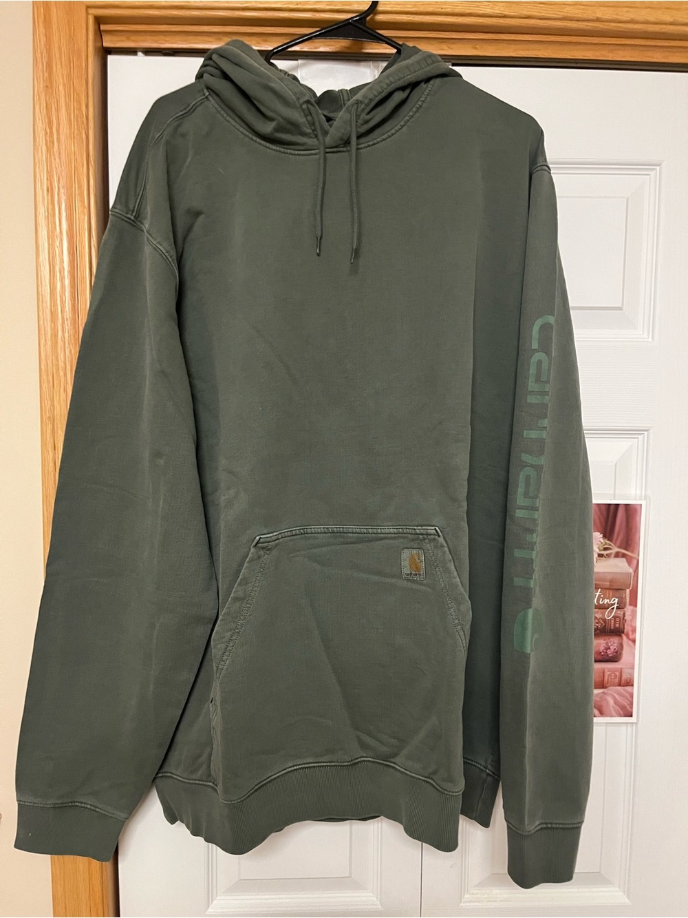 Carhartt Green Men's Crewneck Hoodie with Sleeve Logo